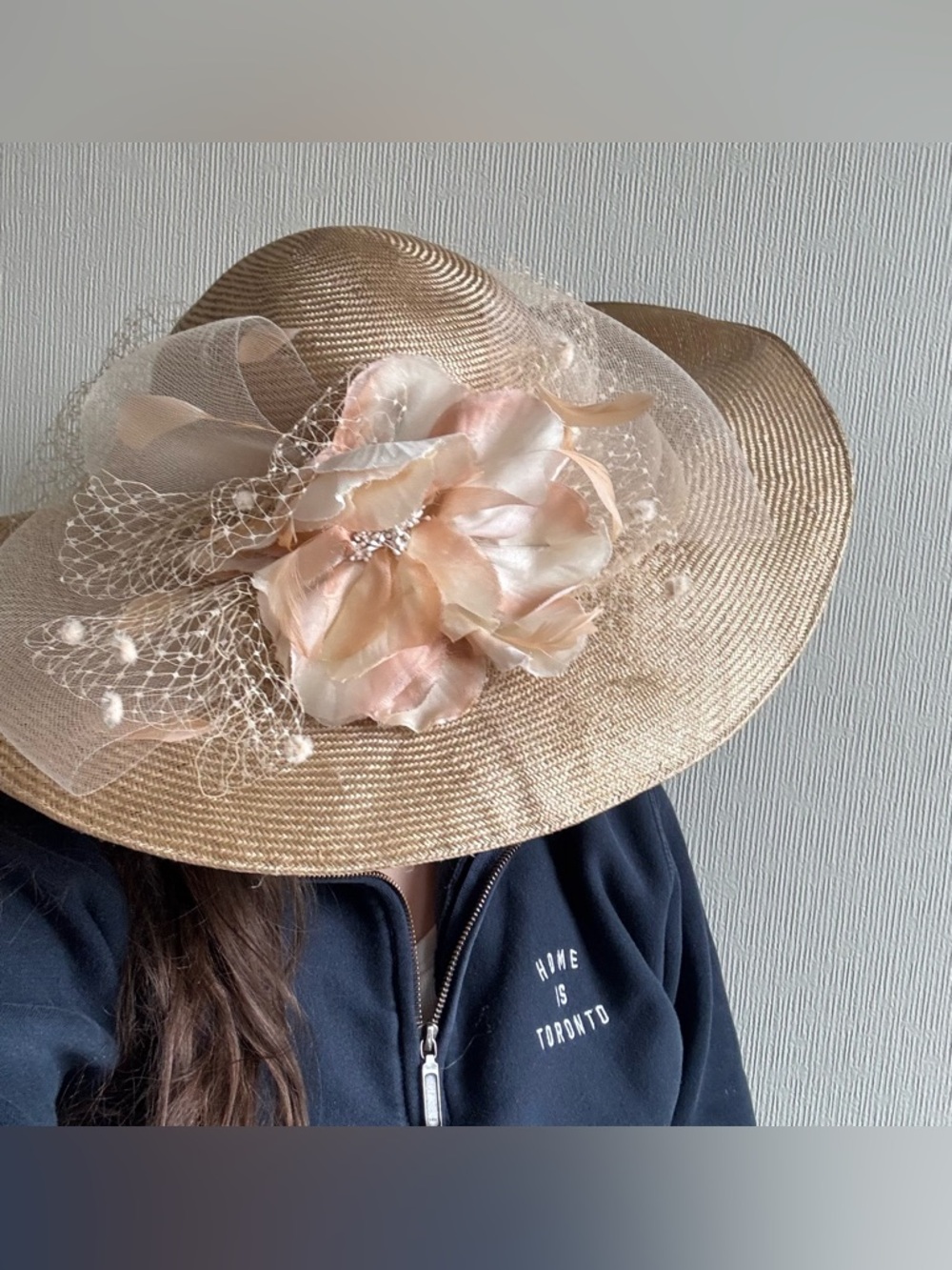 Custom Made Millinery Blush Straw Hat with Peony Kentucky Derby, Bridal Shower,